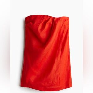 H&M premium selection- Linen Vibrant Red Strapless Dress Size M NWT